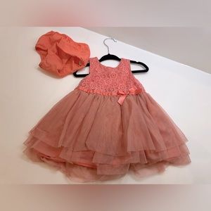 18 months baby girl - Coral Lace & tulle dress with diaper cover